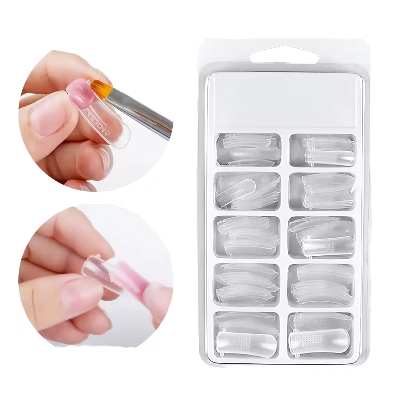 Wholesale Poly Nails Gel Quick Art False Forms Quick Building Acrylic Mold Tips Nail Dual Form 100pcs Box Manicure Nai Supplies