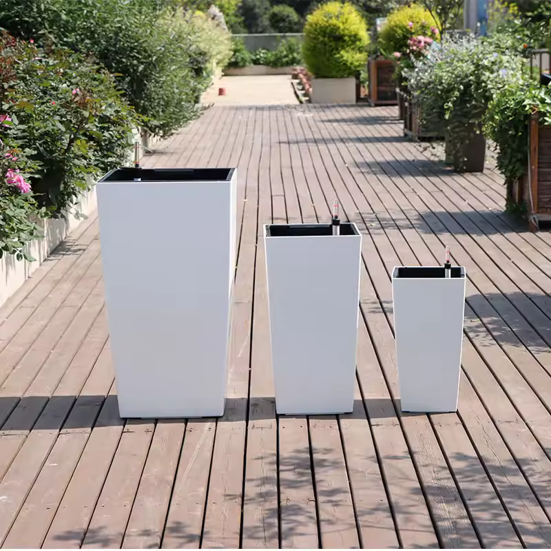 Direct Sale Manufacturer Modern Simple Large Floor-standing Plastic Flower Pot Tall Cylinder Shape Self-watering Feature Planter