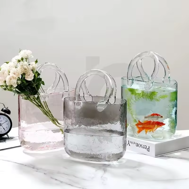 Handmade Glass Tabletop Vase Unique Wide Mouth Bubble Design For Home Decorative Modern Style Flower Vases For Wedding
