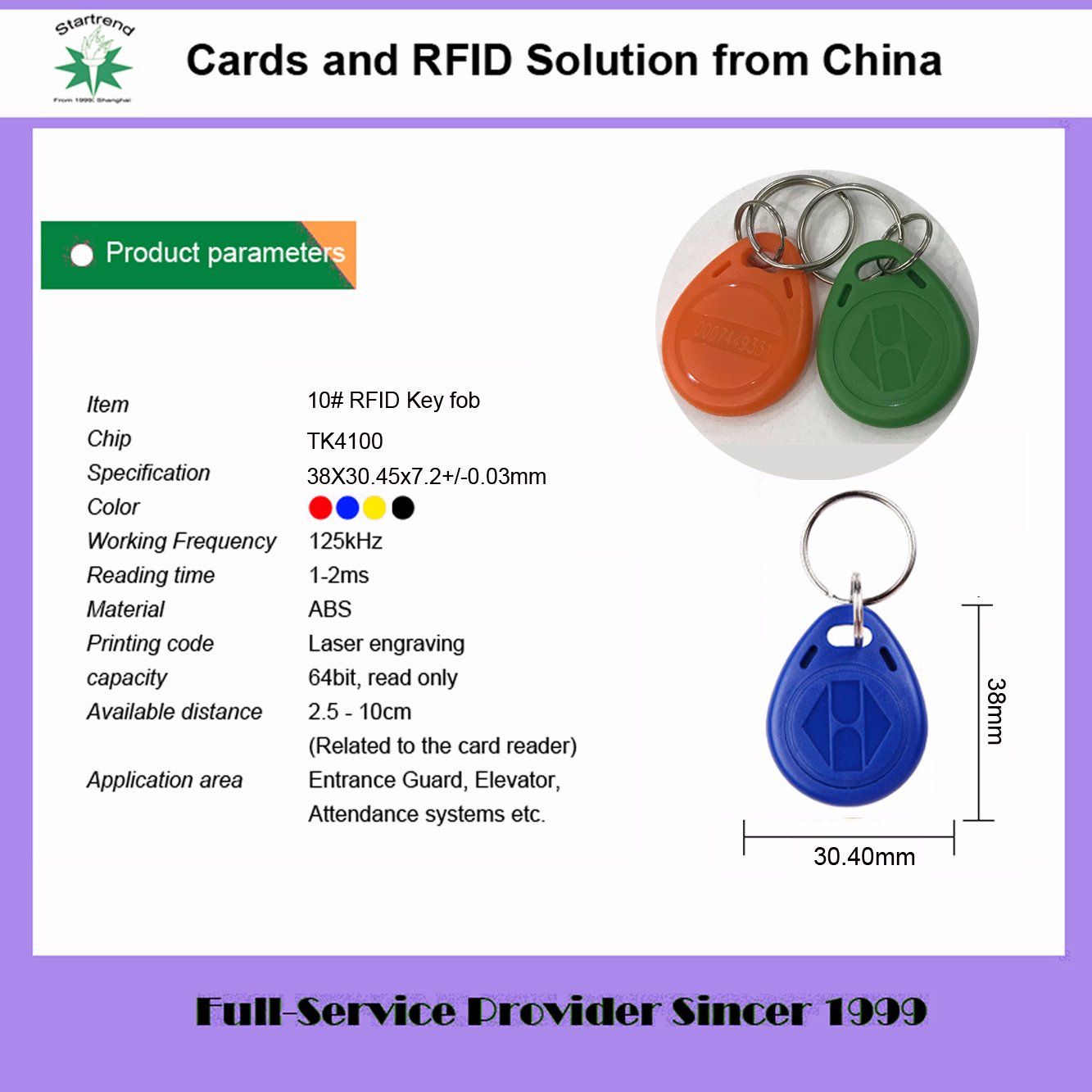 125kHz Em4100/Tk4100 ABS RFID Keyfob RFID Tag with Key-Chain (Tag-10)