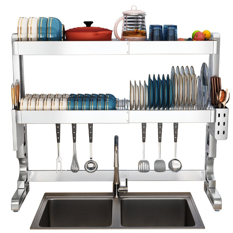 Kitchen Accessories Tools Silver Stainless Steel Kitchen Utensils Holder Over-Sink Dish Draining Storage Drying Rack