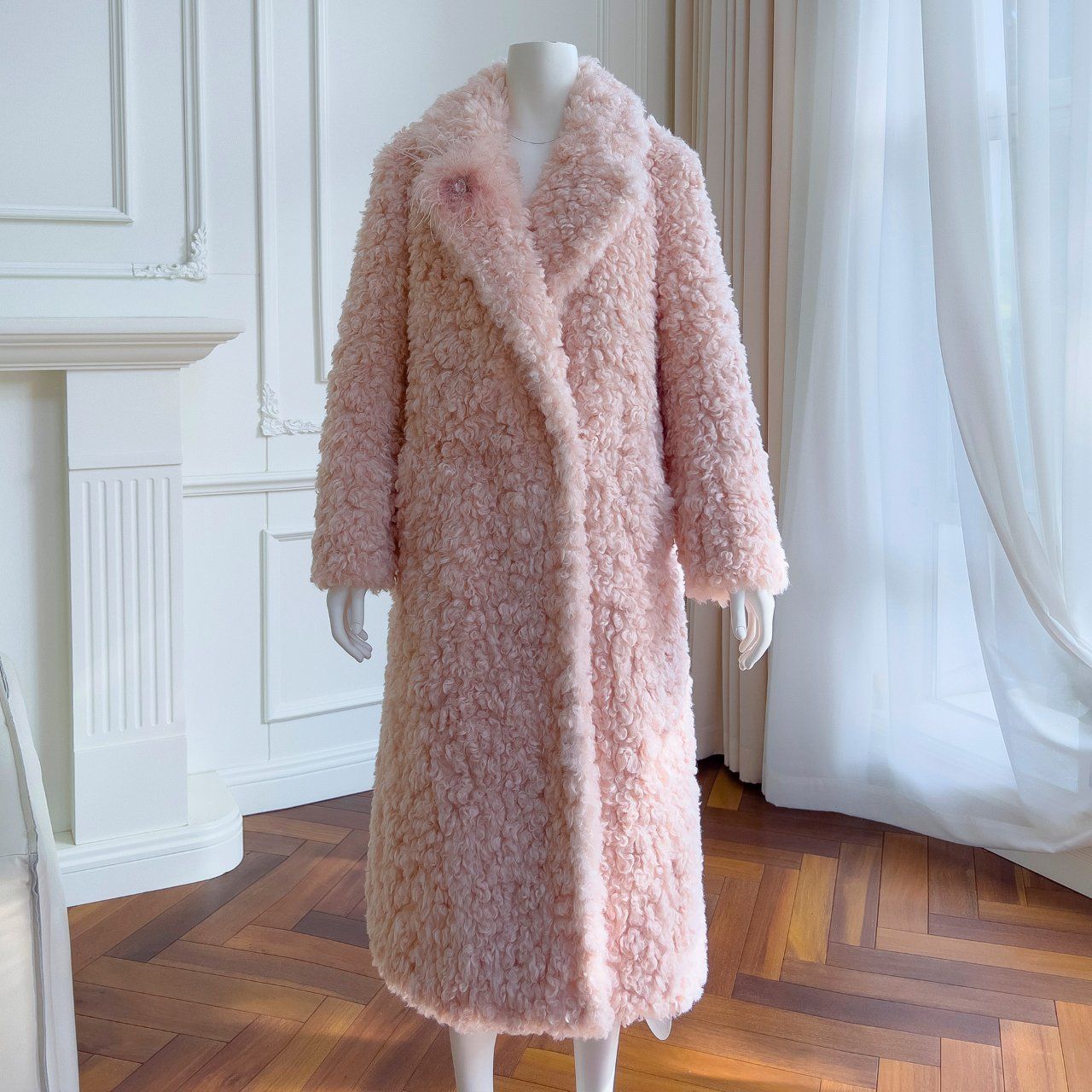 Cherry Blossom Pink Woolen Coat Long Sleeve MID-Length Elegant Coat for Women
