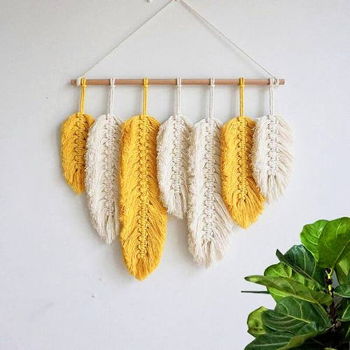 Y-W Cotton Rope Cord Handmade Yellow Macrame Wall Hanging Colorful Boho Art Home Decor Suppliers