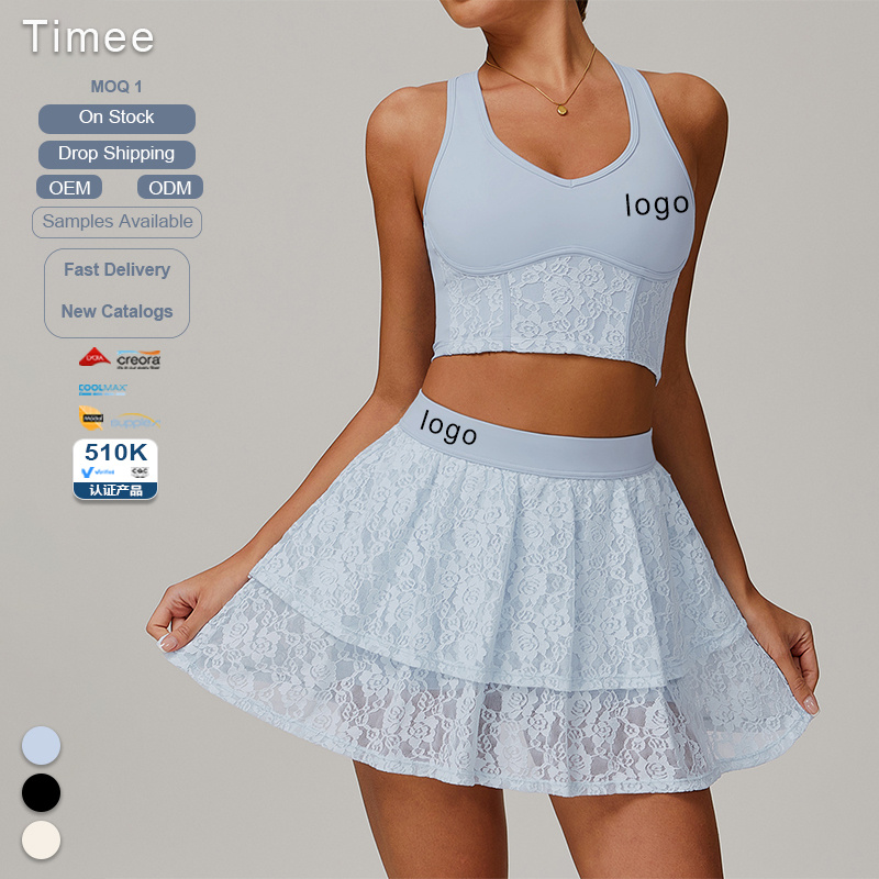 Yoga Suit Mesh Breathable Running Anti-Slip Tennis Skirt Sports Set