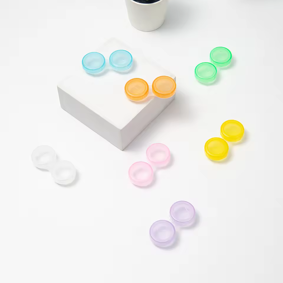 Wholesale Oem Eyewear Accessories Ready Stock Colorful Plastic Compact Contact Lens Case Packaging Compact Eyeglasses Cases Bags