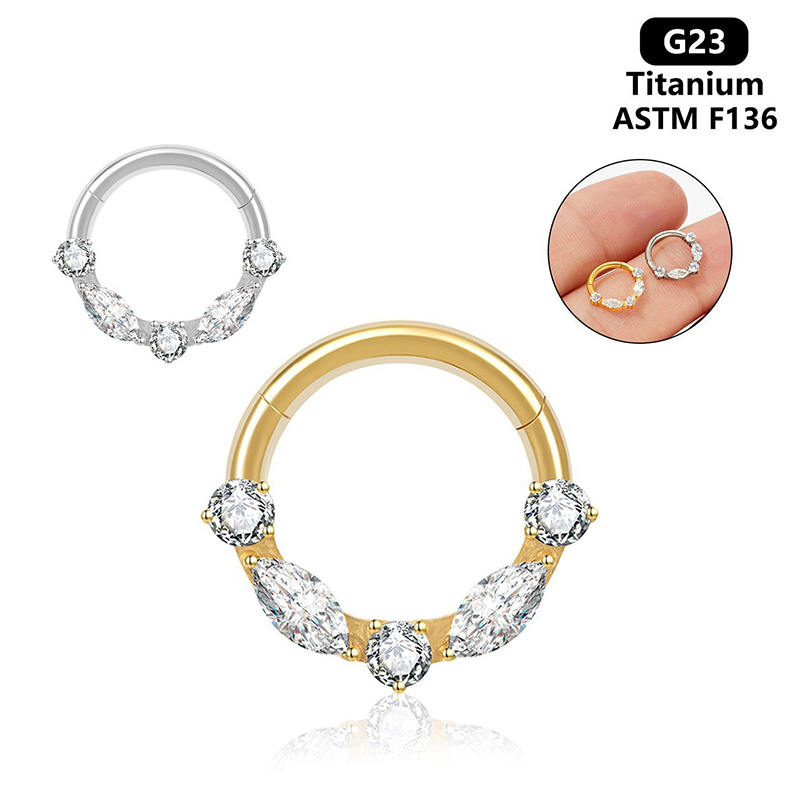 G23 Titanium Zircon Segment Ring Nipple Nose Tragus Piercing Jewelry
