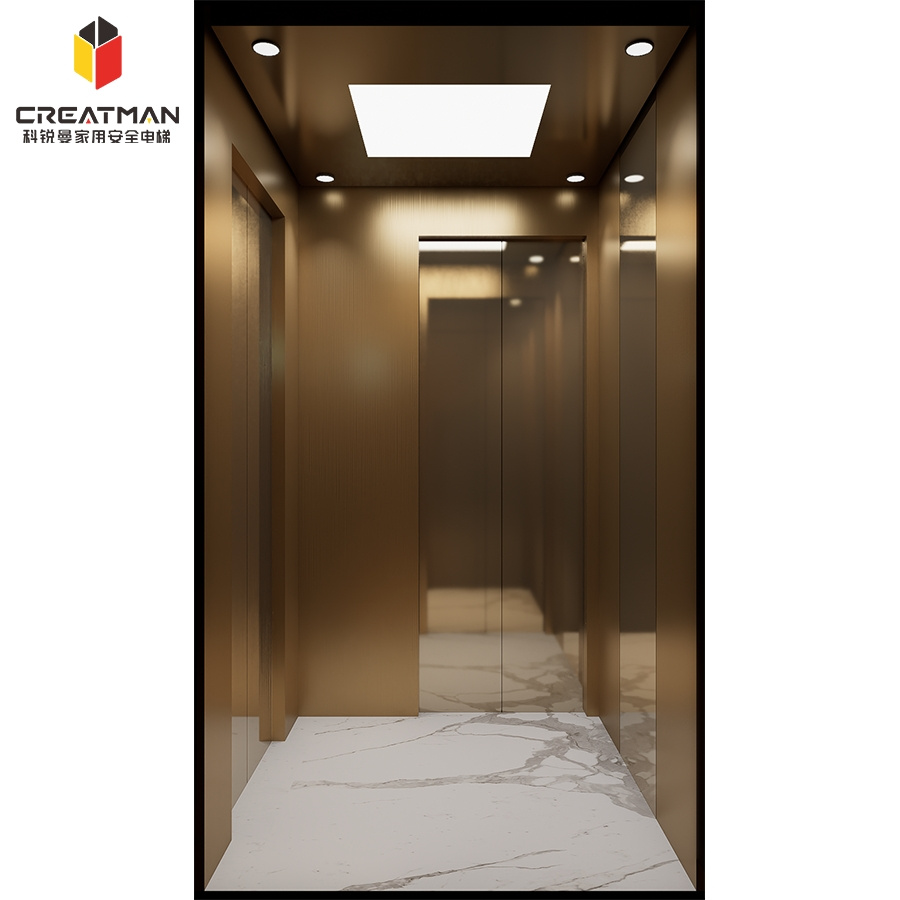 Rose Gold Stainless Steel Solid Guide Rail Passenger Home Villa Elevator Lift