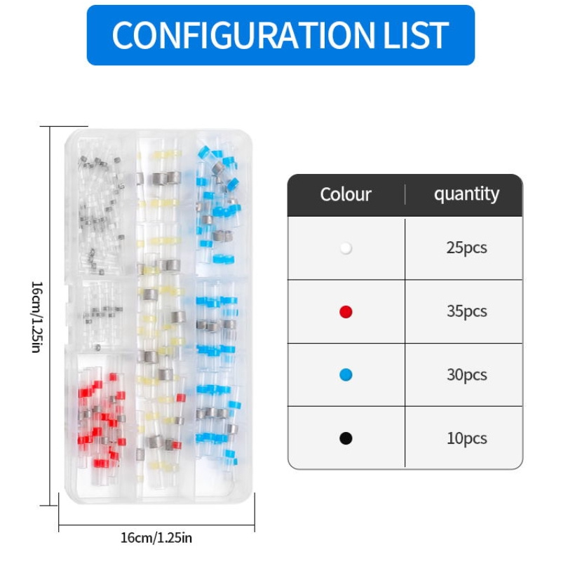 Heat Shrink Butt Solder Connector Tube Type Copper Terminals Kit with 100PCS/Bag