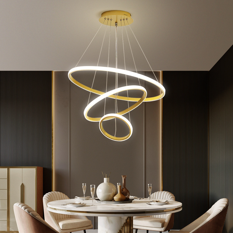 Modern Decorative Golden Three Circles Pendant Lamp Living Room Luxury Acrylic Suspension LED Pendant Light for Home