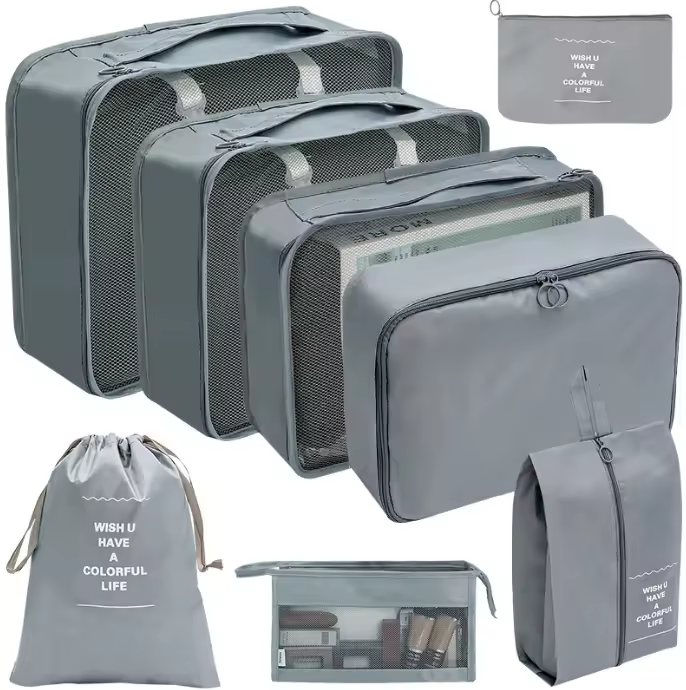 Twill 8 Pieces Travel Compression Packing Cubes Travel Organizer Bag Set Luggage Organizers