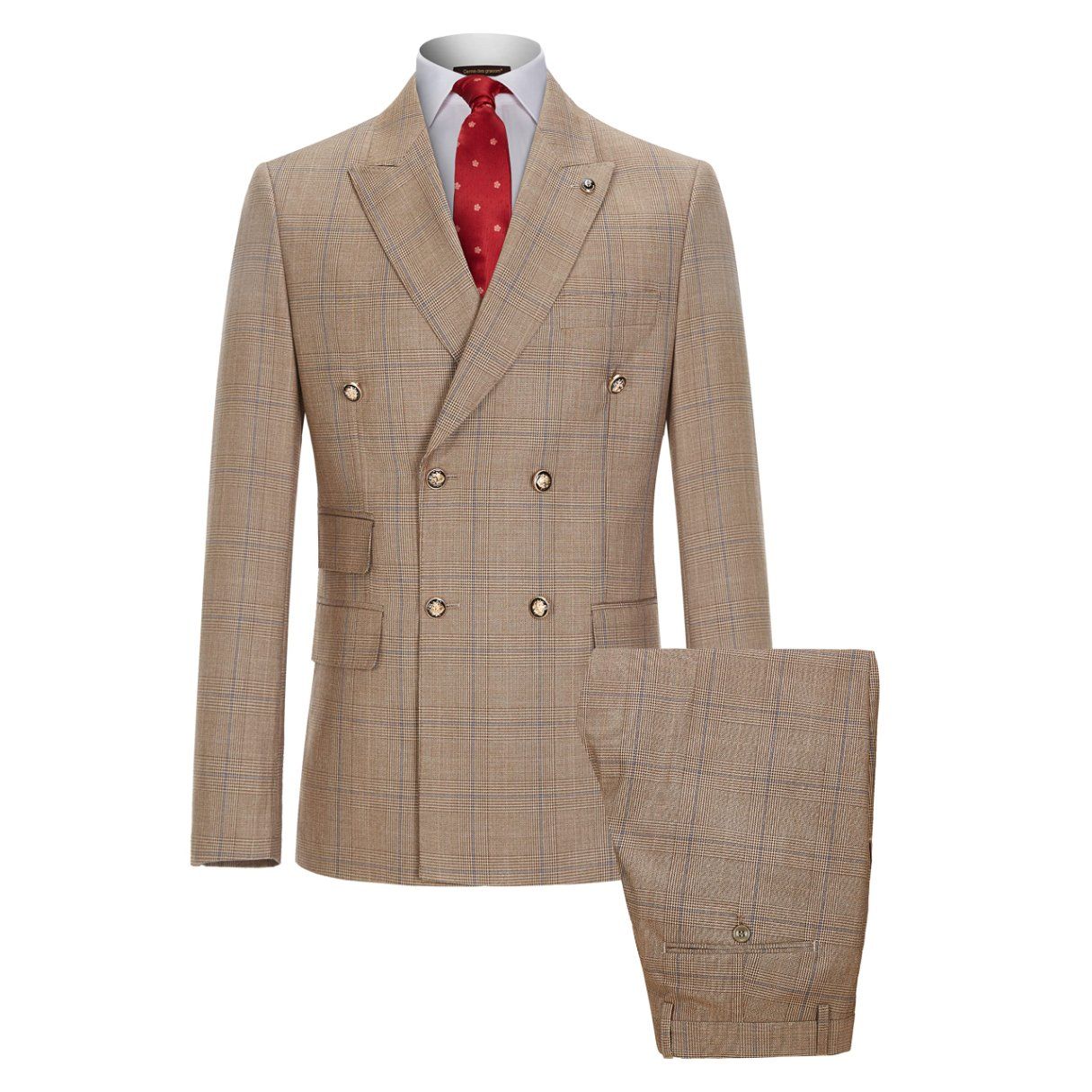 Men’ S 2 Piece Suits Slim Fit Plaid Double Breasted Blazer and Pants Set Wedding Party Tuxedo