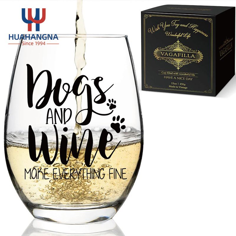 Crystal Stemless Wine Glass Engraved Text Pattern Egg Wine Cup