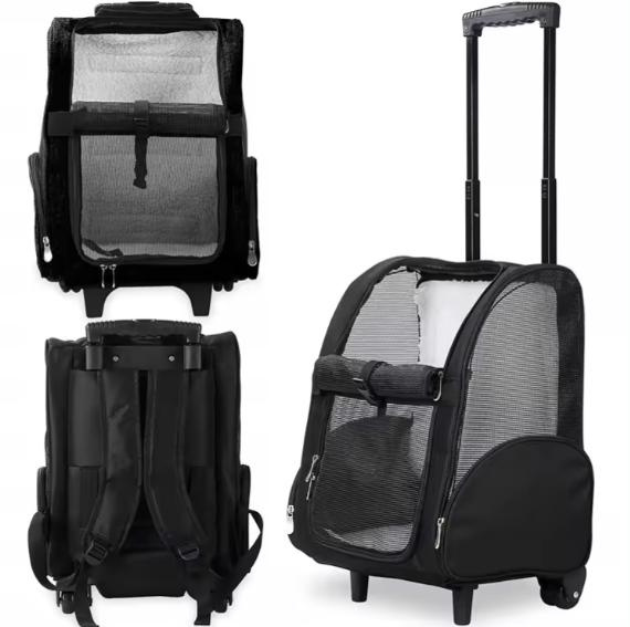 Airline Approved Mesh Breathable Travel Roll Wheels Stroller Trolley Dog Cat Backpack Pet Carrier with Wheels