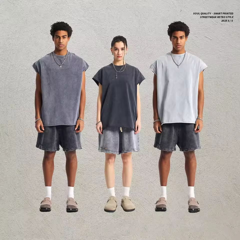 Men's Casual Sports Vest 2025 Summer Vintage Batik Washed Short Length Retro Style Digital Printing Blank Design Wholesale