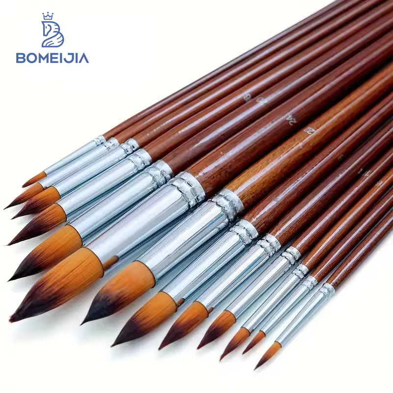 Bomeijia 13pcs Artist Paint Brushes Set Nylon Hair Wood Long Handle Painting Brush For Oil Acrylic Watercolor