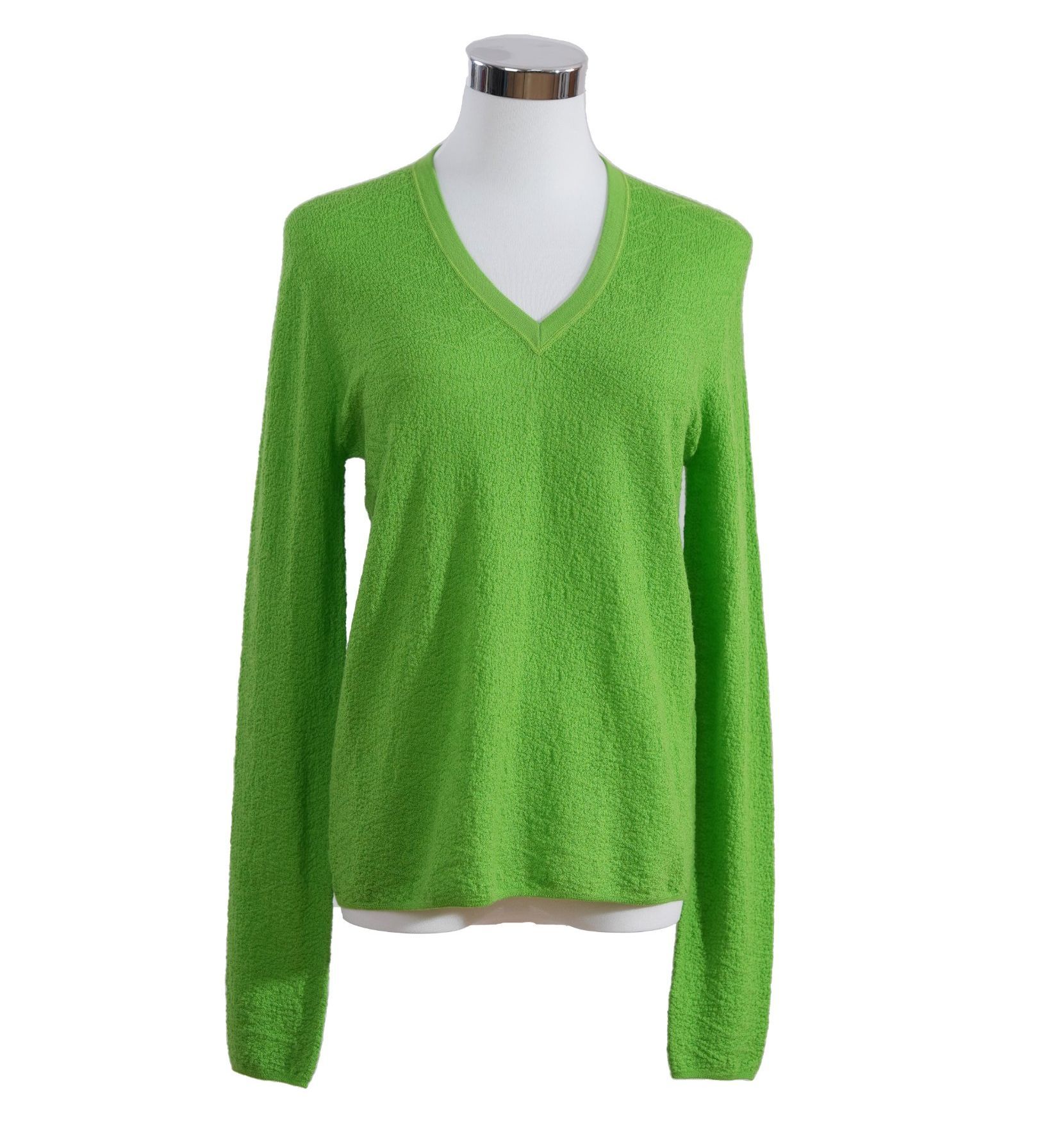 Breathable Women's Neon Green Solid V-Neck Merino Wool Top (188g Lightweight)