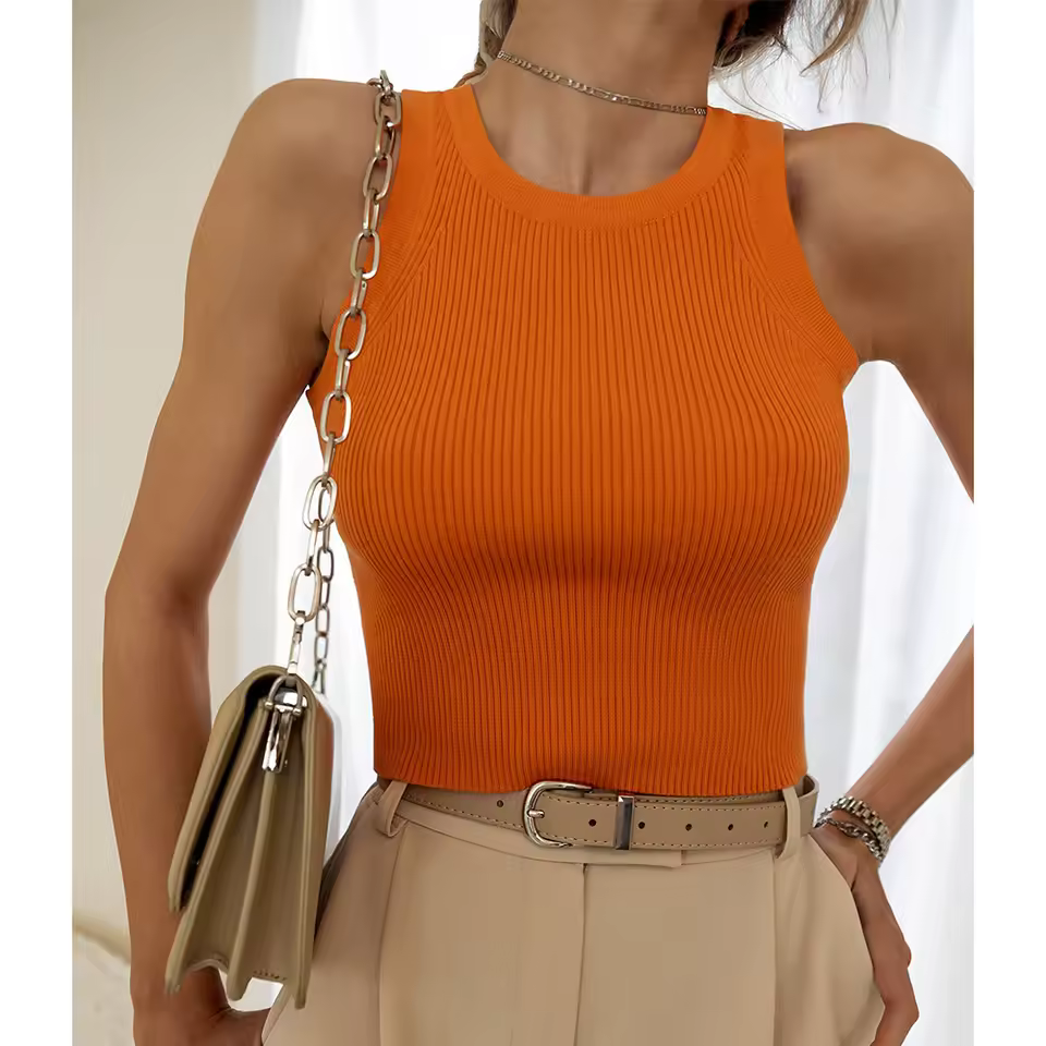 New Arrival Hot Summer Solid Color Slim Vest For Women Wholesale Knitted Tops
