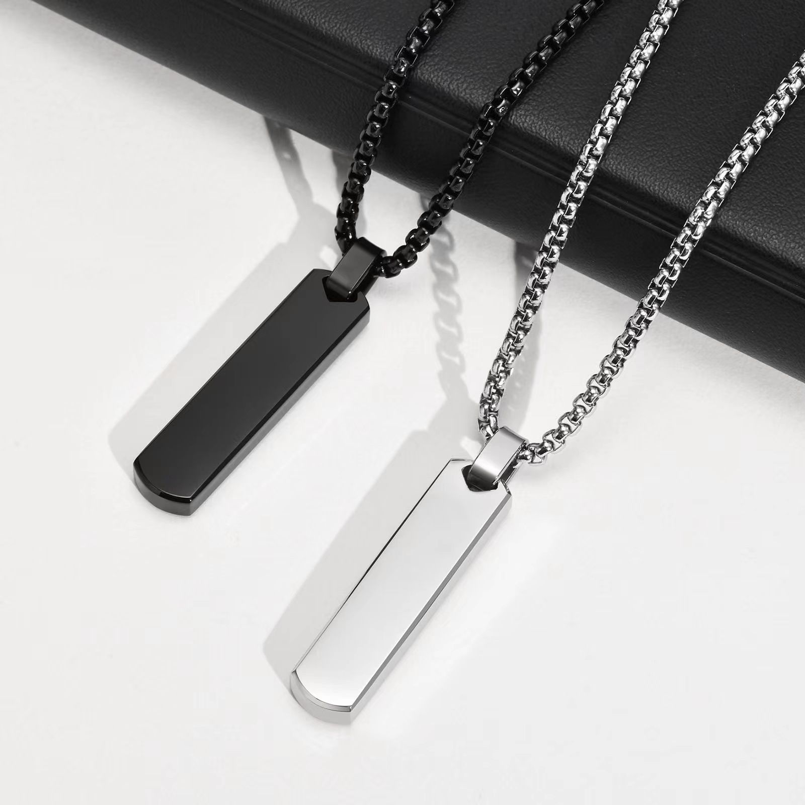 Rectangle Stainless Steel Necklace for Mens Boys Cool Pendant Chain Necklace Set Jewelry Gift